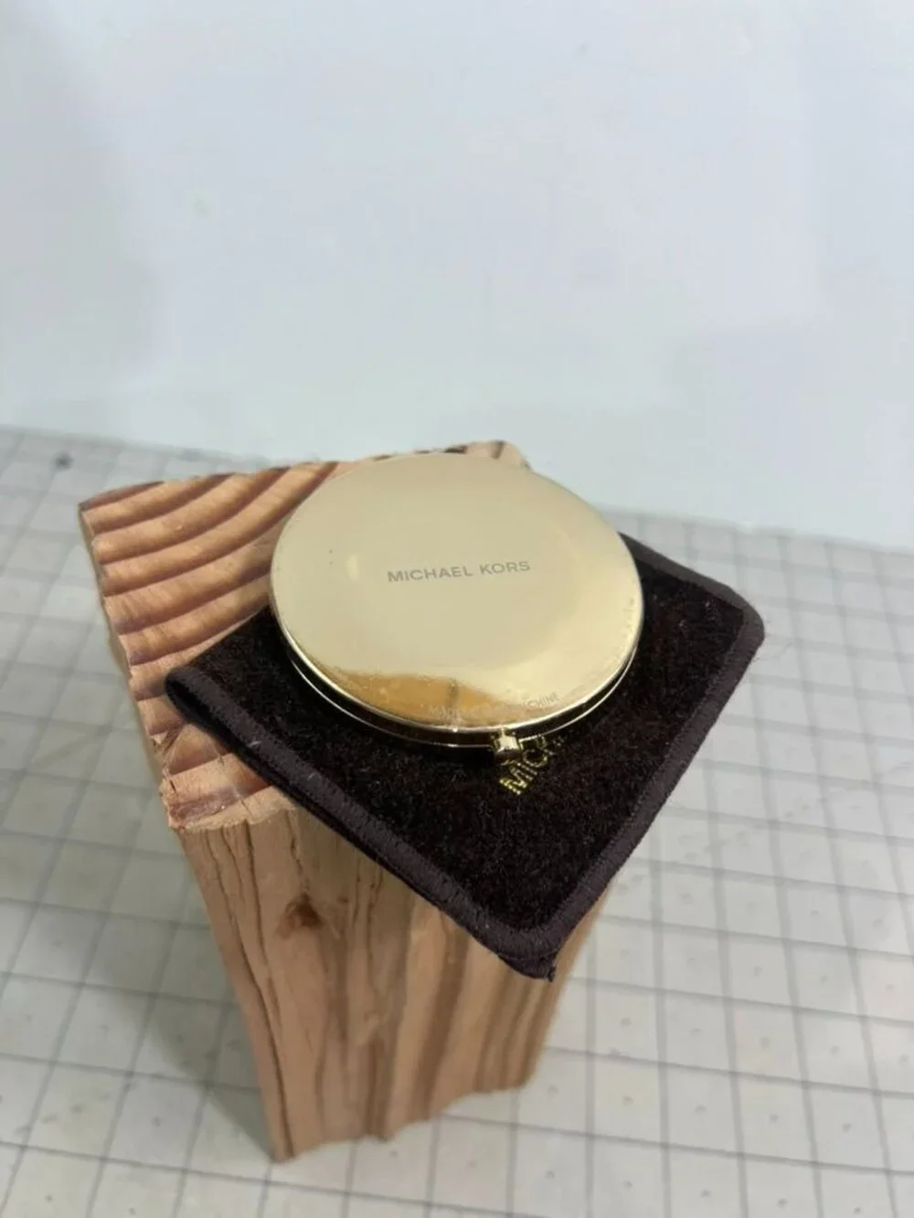 Michael Kors Gold Compact Mirror With Logo Design & Protective Pouch